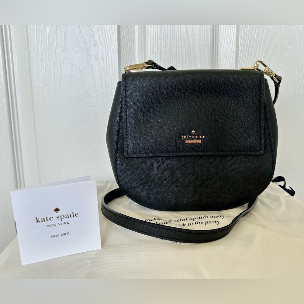 Kate Spade Black Saffiano Leather Crossbody Saddle Bag Handbag Purse ♠️
